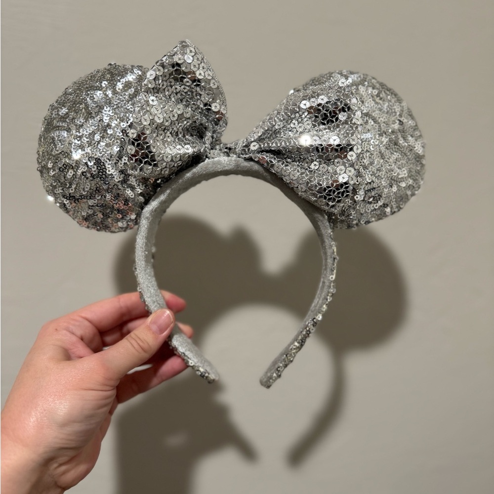 Official Disney Park Silver Sequin Mouse Ears Headband